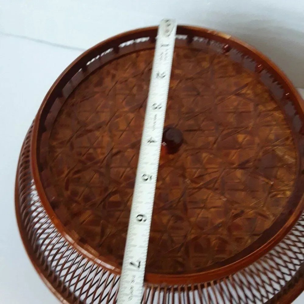 Vintage RARE Asian Brown Basket Food Storage 10in